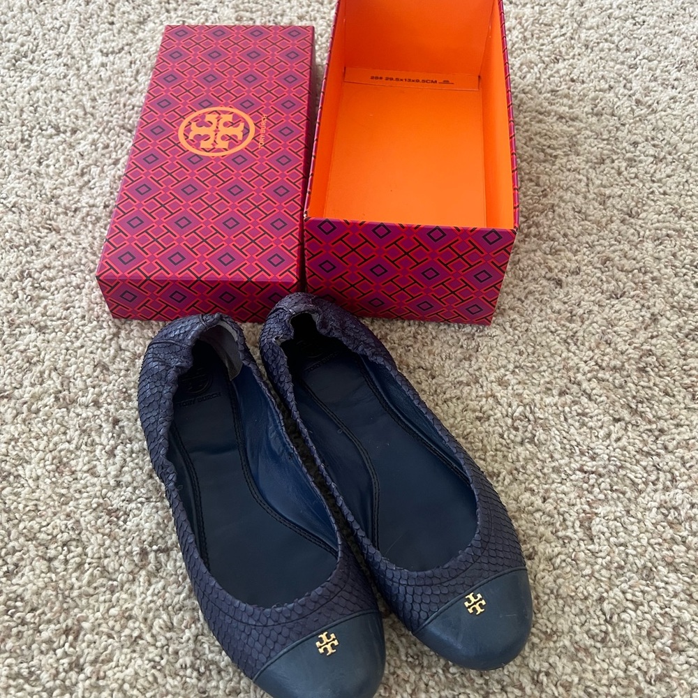 Tory Burch Dark Blue Textured Flats